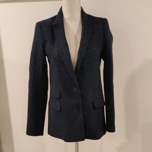 Banana Republic Women Navy Blazer Speckled V Neck Wool Blend Sz 2 Y2K Vintage